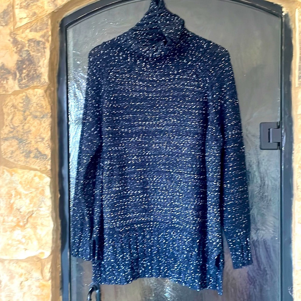 Oversized Navy and White Turtleneck Sweater.